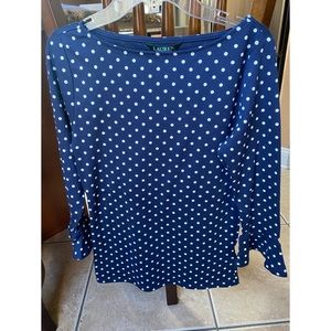 Lauren by Ralph Lauren 3/4 Bell Sleeve Polka Dot Top